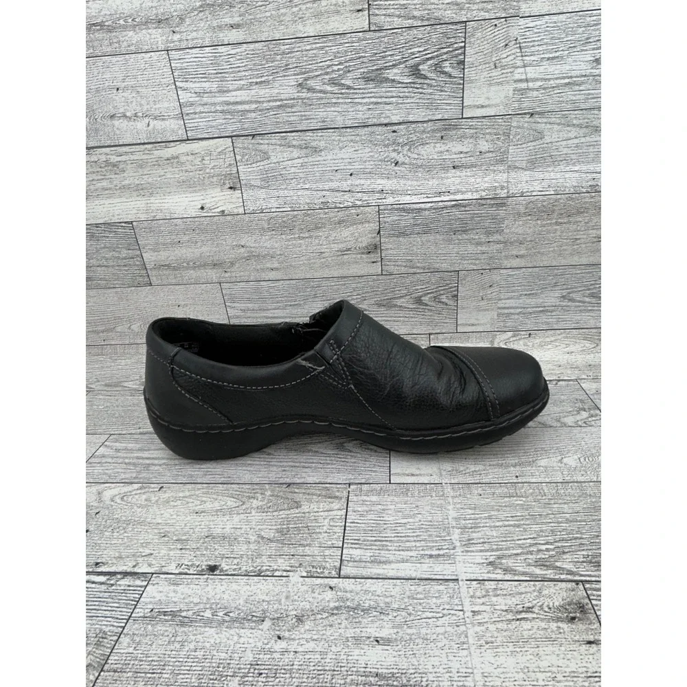 Clarks‎ Collection Black Leather Slip On Zip Comfort Shoes Womens 7.5 M